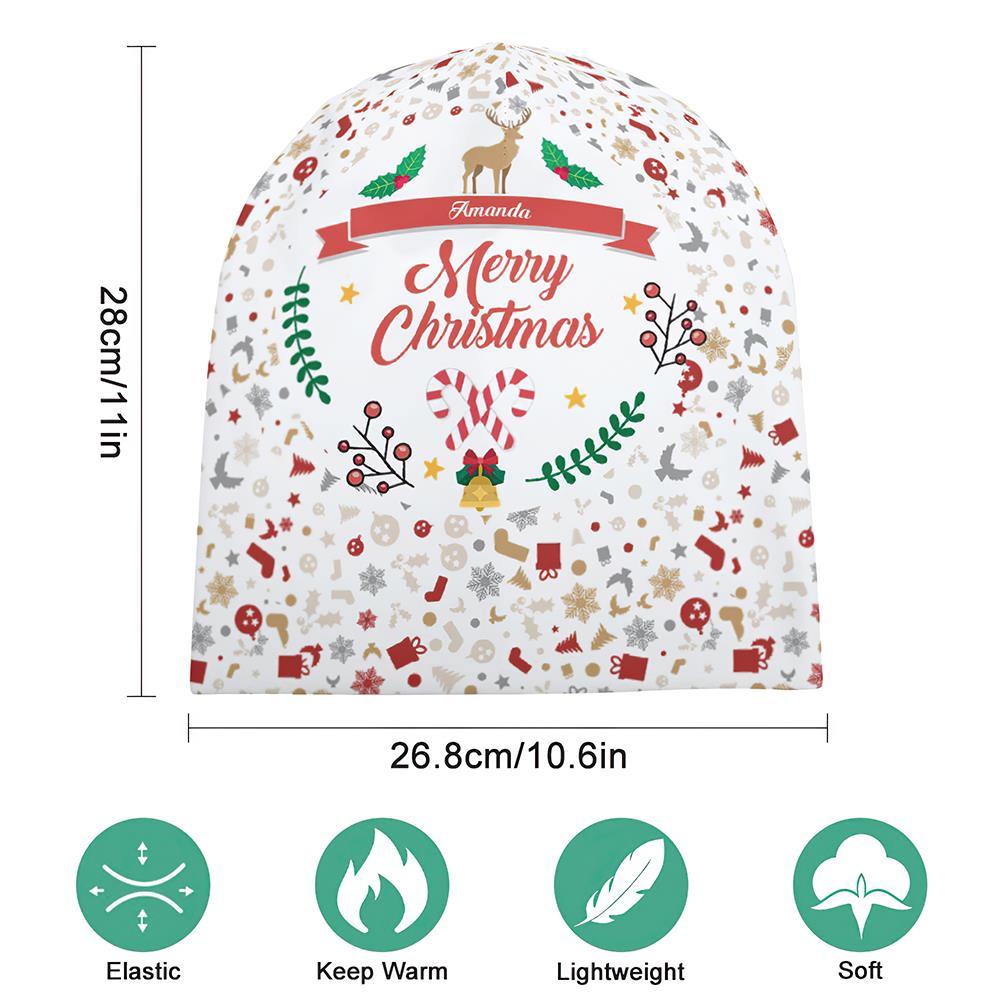 Custom Full Print Pullover Cap with Text Personalized Beanie Hats Christmas Gift for Him - Merry Chrstmas - MyFaceSocksUK