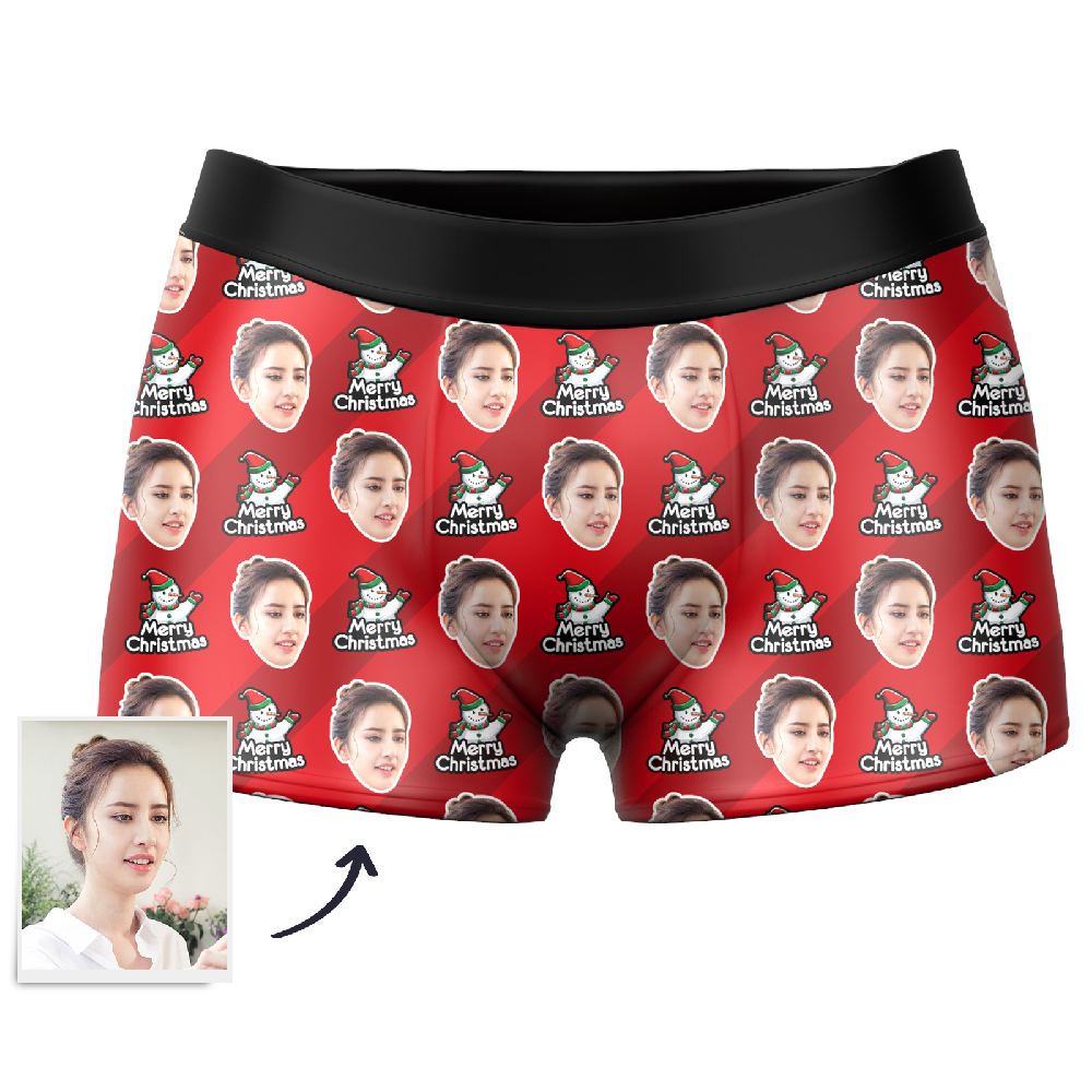 Custom Snowman Face Boxer Shorts - Myfacesocksuk