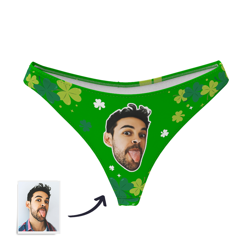 Women's Custom Face Thong - Green Lucky clover - Myfacesocksuk