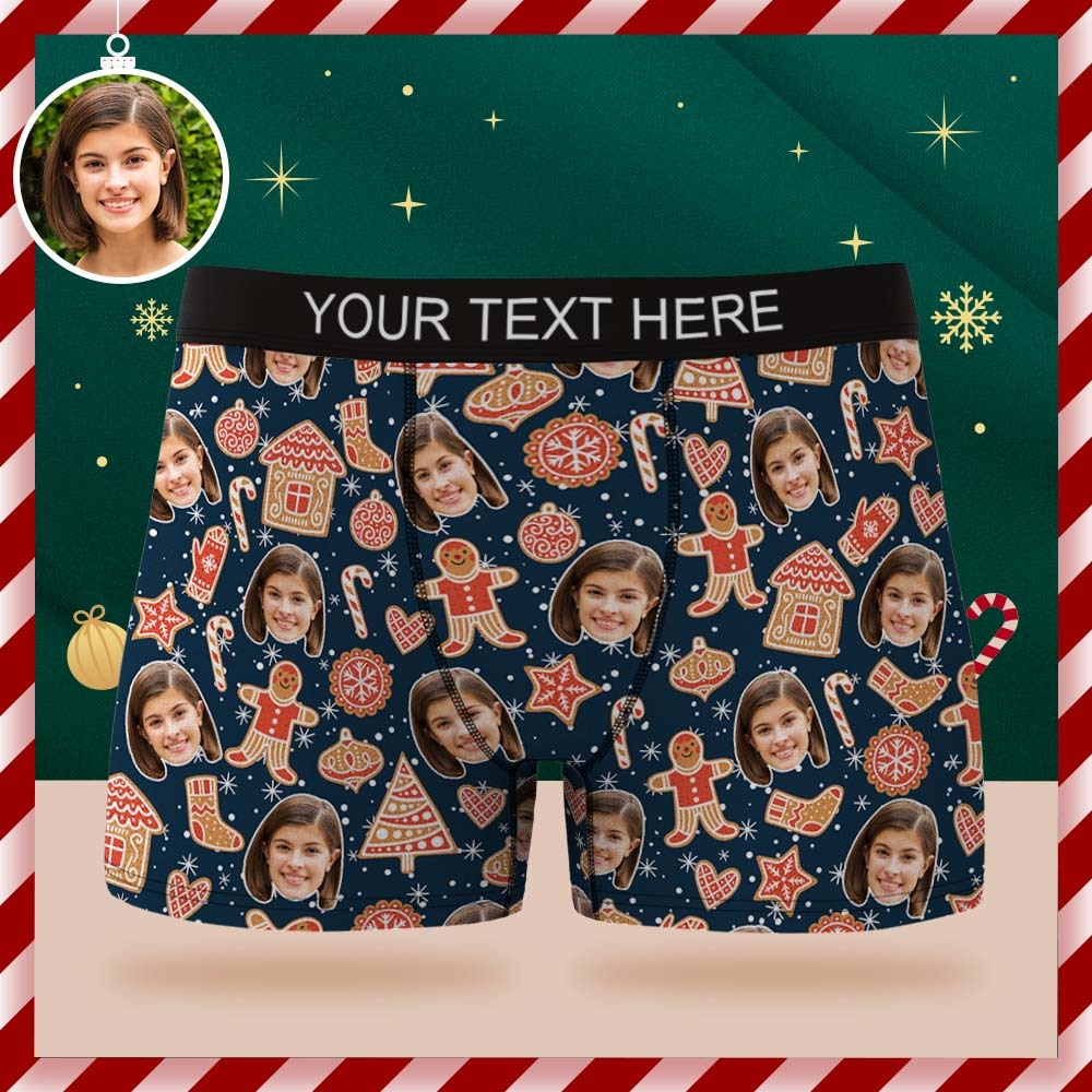 Custom Face Boxer Briefs Personalised Christmas Gingerbread Underwear Christmas Gift for Him - MyFaceSocksUK