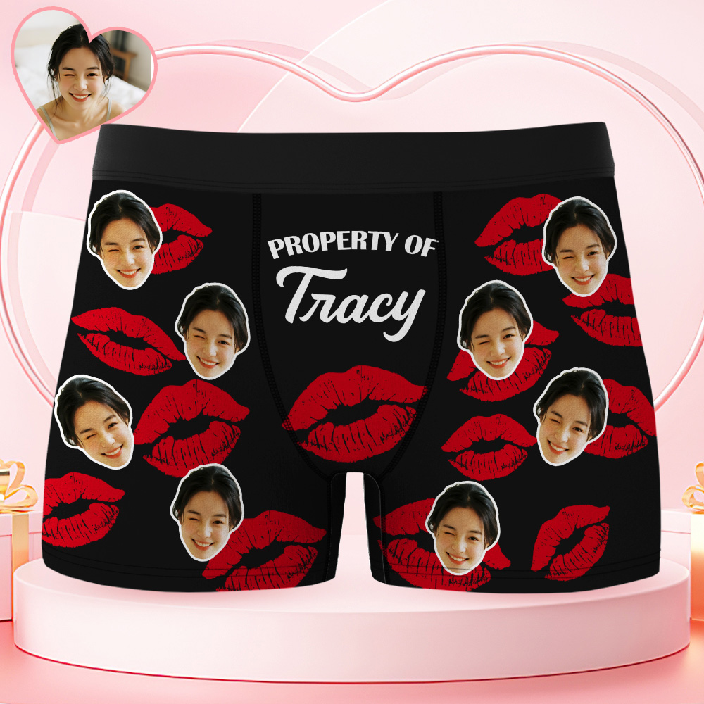 Property Of Wife, Girlfriend Valentine's Day Anniversary Gift For Husband, Boyfriend- Personalized Photo Men's Boxer Brief