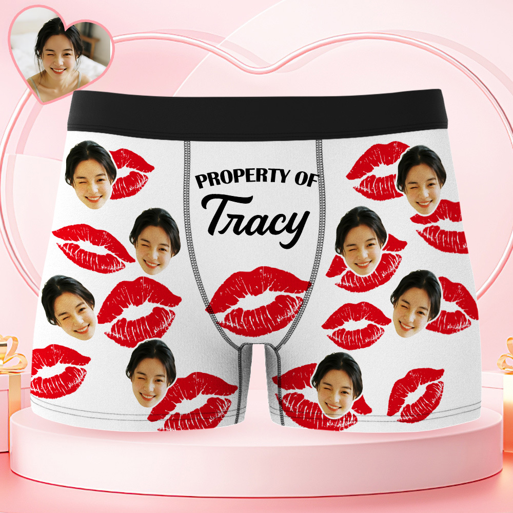 Property Of Wife, Girlfriend Valentine's Day Anniversary Gift For Husband, Boyfriend- Personalized Photo Men's Boxer Brief - MyFaceSocksUK