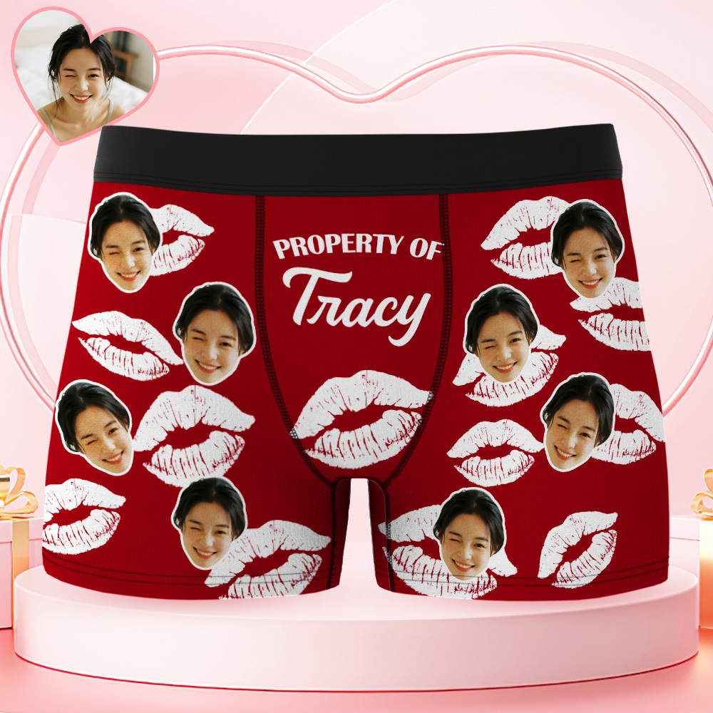 Property Of Wife, Girlfriend Valentine's Day Anniversary Gift For Husband, Boyfriend- Personalized Photo Men's Boxer Brief - MyFaceSocksUK