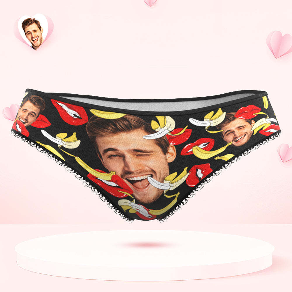 Custom Face Underwear Personalized Eat Banana Boxer Briefs and Panties Valentine's Day Gifts for Couple - MyFaceSocksUK