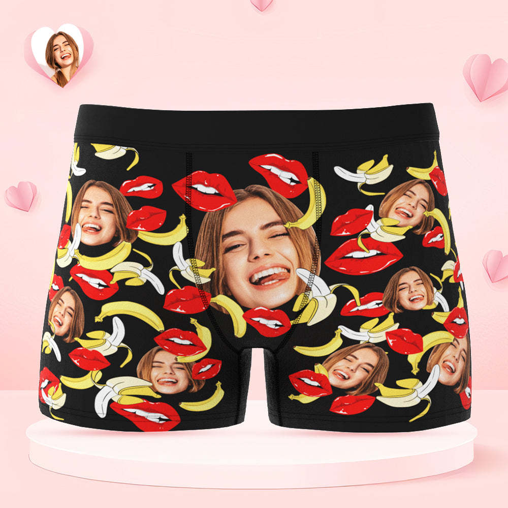 Custom Face Underwear Personalized Eat Banana Boxer Briefs and Panties Valentine's Day Gifts for Couple - MyFaceSocksUK
