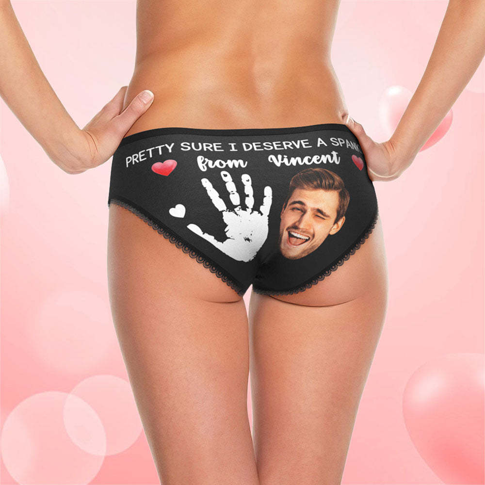 Custom Face Panties Personalized Photo Women's Lace Panties Pretty Sure I Deserve A Spanking Valentine's Day Gift - MyFaceSocksUK