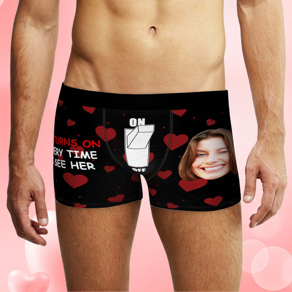 Custom Face Boxer Briefs Personalized Underwear IT TURNS ON EVERY TIME I SEE HER Valentine's Day Gifts for Him - MyFaceSocksUK