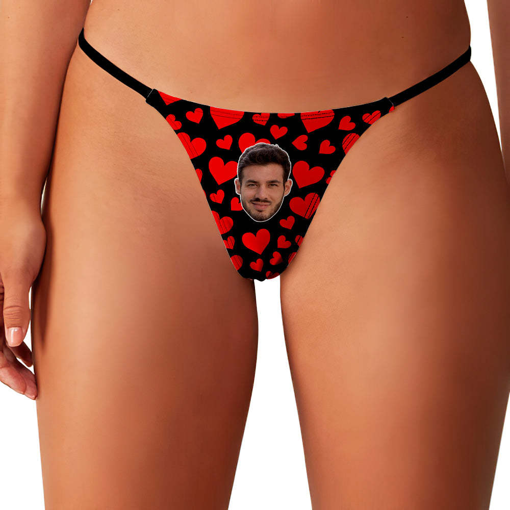 Custom Face Women's Tanga Thong Personalized Sexy Red Underwear Valentine's Day Gift for Her - MyFaceSocksUK