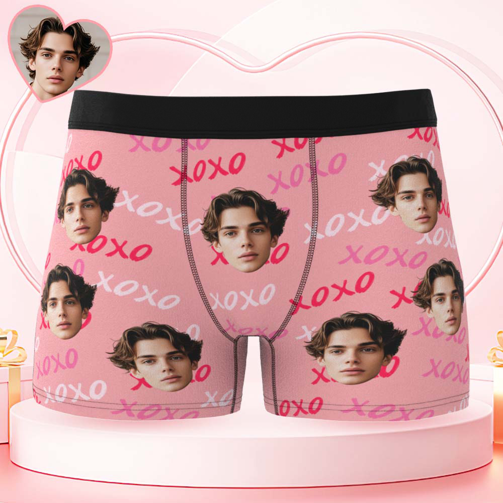 Custom Mens XOXO Hugs and Kisses All Over Boxer Personalized Belt Color Face Boxers Valentines Day Underwear - MyFaceSocksUK