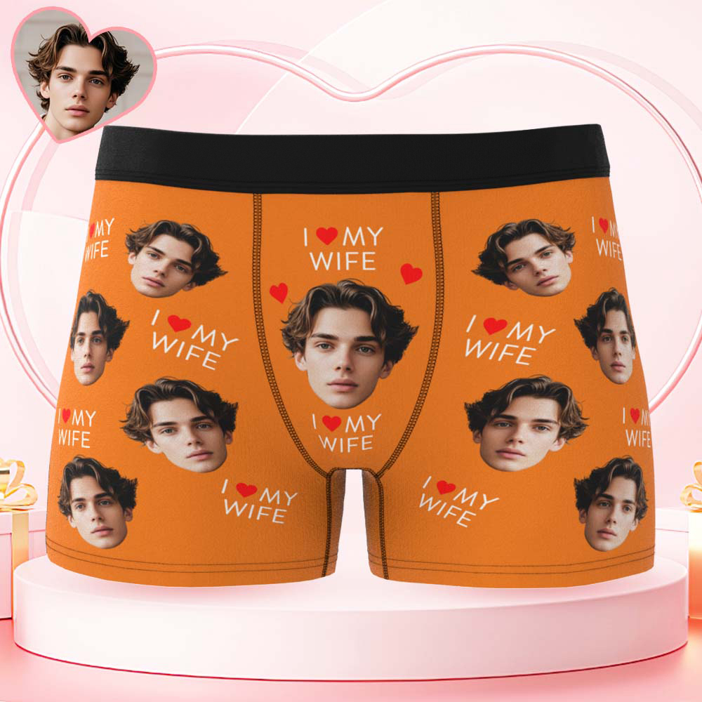 Custom Mens Face Boxer I Love My Wife Boxer Personalized Belt Color Face Boxers Valentines Day Underwear - MyFaceSocksUK