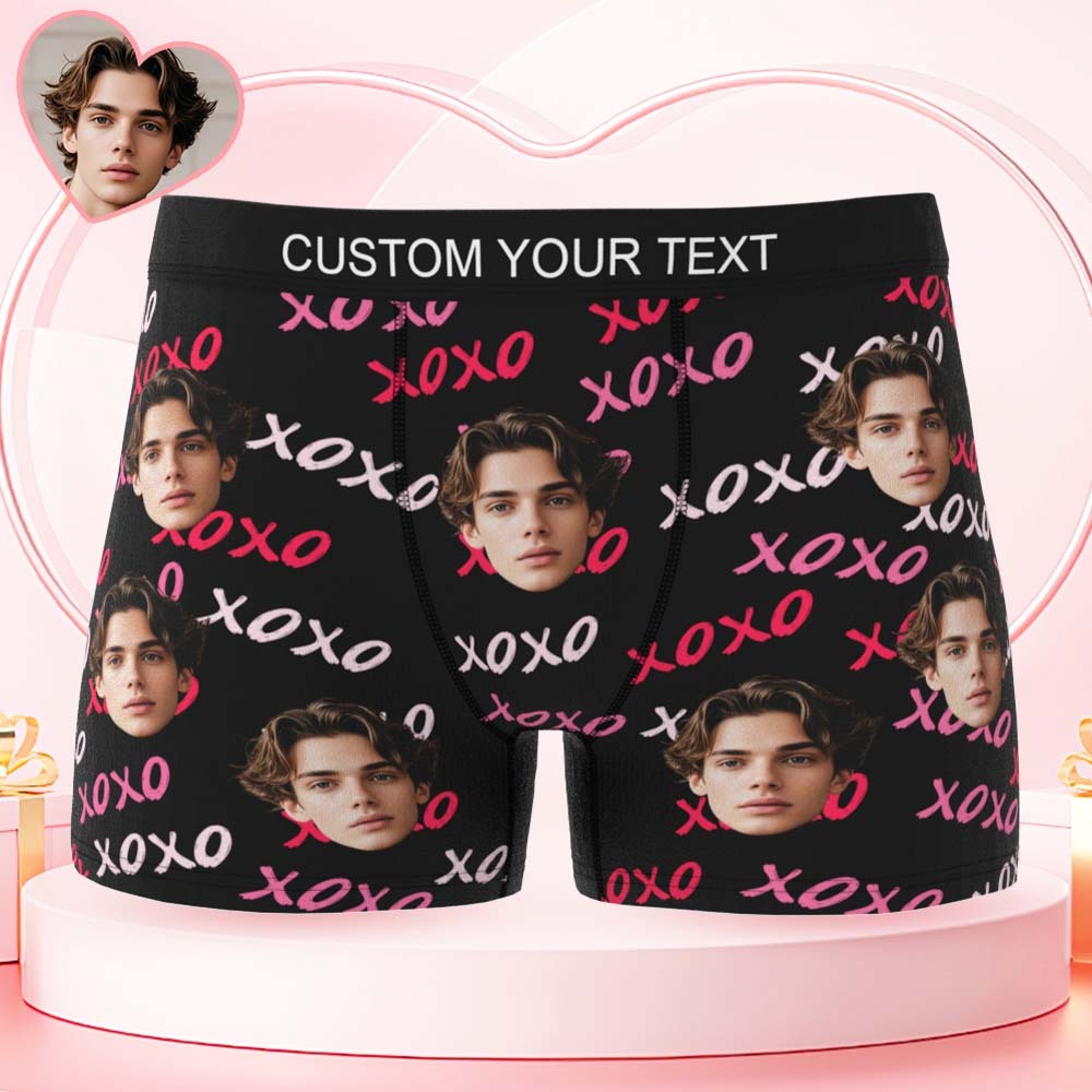 Custom Mens XOXO Hugs and Kisses All Over Boxer Personalized Belt Color Face Boxers Valentines Day Underwear - MyFaceSocksUK