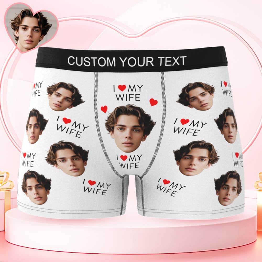 Custom Mens Face Boxer I Love My Wife Boxer Personalized Belt Color Face Boxers Valentines Day Underwear - MyFaceSocksUK