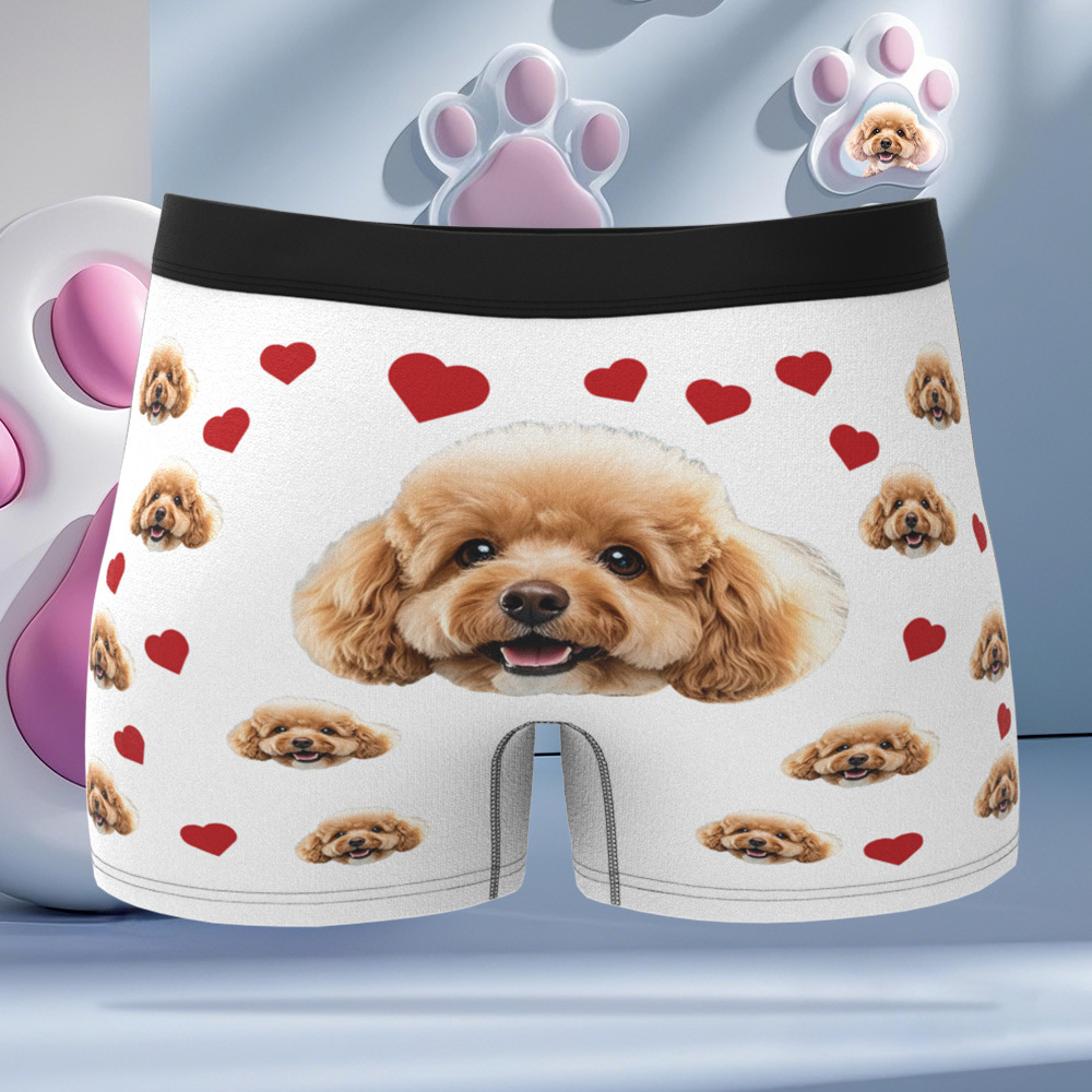 Custom Boxers with Pet Photo Men Underwear with Pet Face Personalized Boxer Briefs with Tex Birthday Gift for Pet Dad Valentine's Day