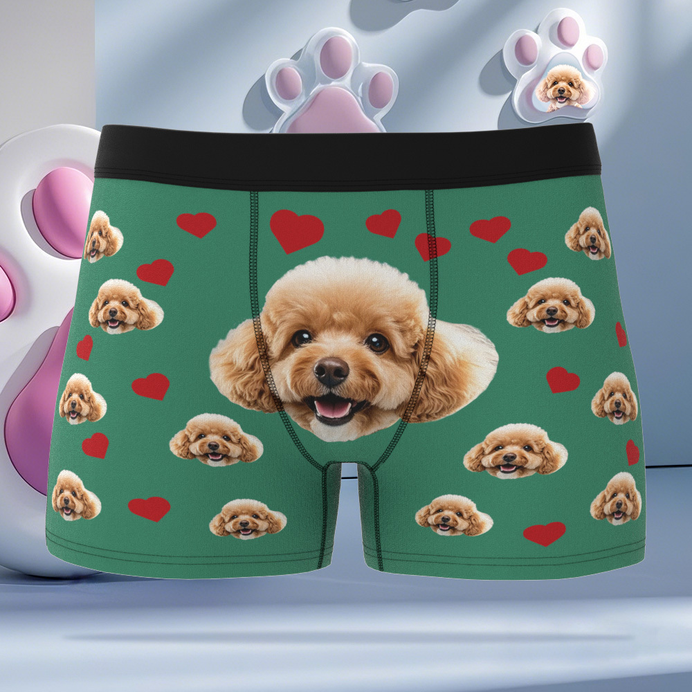 Custom Boxers with Pet Photo Men Underwear with Pet Face Personalized Boxer Briefs with Tex Birthday Gift for Pet Dad Valentine's Day