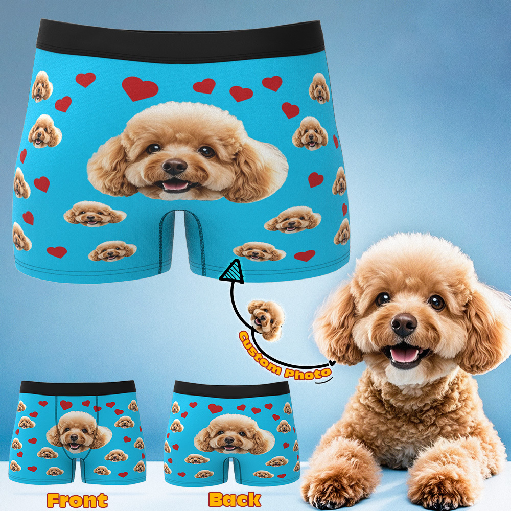 Custom Boxers with Pet Photo Men Underwear with Pet Face Personalized Boxer Briefs with Tex Birthday Gift for Pet Dad Valentine's Day