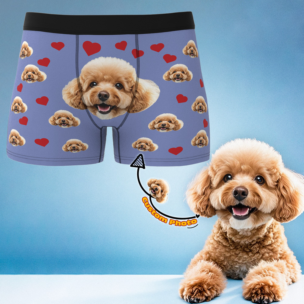 Custom Boxers with Pet Photo Men Underwear with Pet Face Personalized Boxer Briefs with Tex Birthday Gift for Pet Dad Valentine's Day