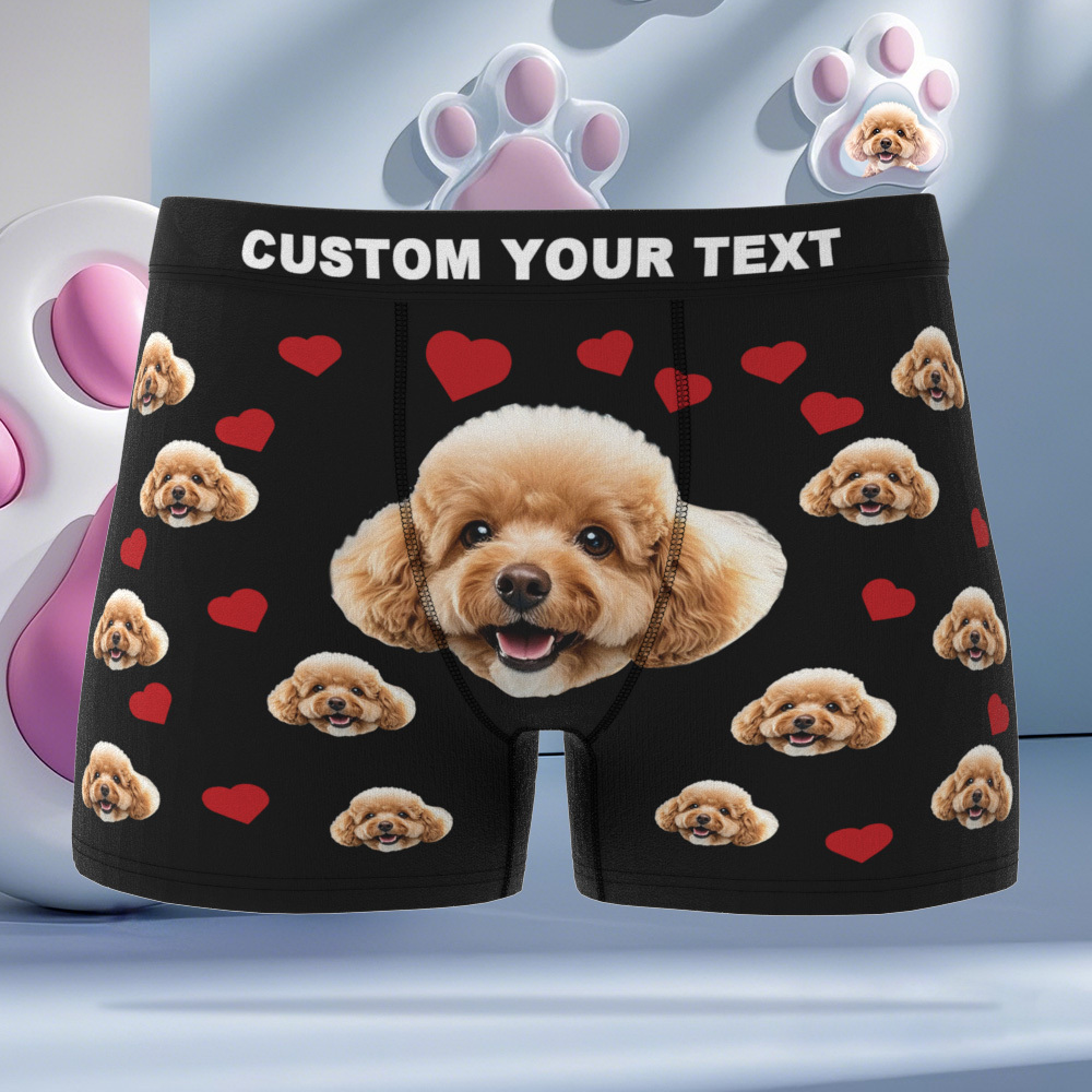 Custom Boxers with Pet Photo Men Underwear with Pet Face Personalized Boxer Briefs with Tex Birthday Gift for Pet Dad Valentine's Day