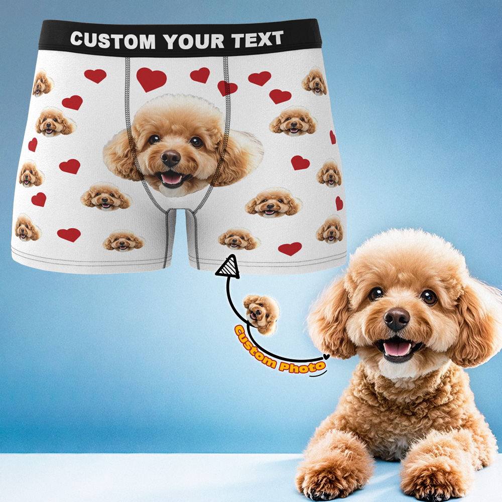 Custom Boxers with Pet Photo Men Underwear with Pet Face Personalized Boxer Briefs with Tex Birthday Gift for Pet Dad Valentine's Day