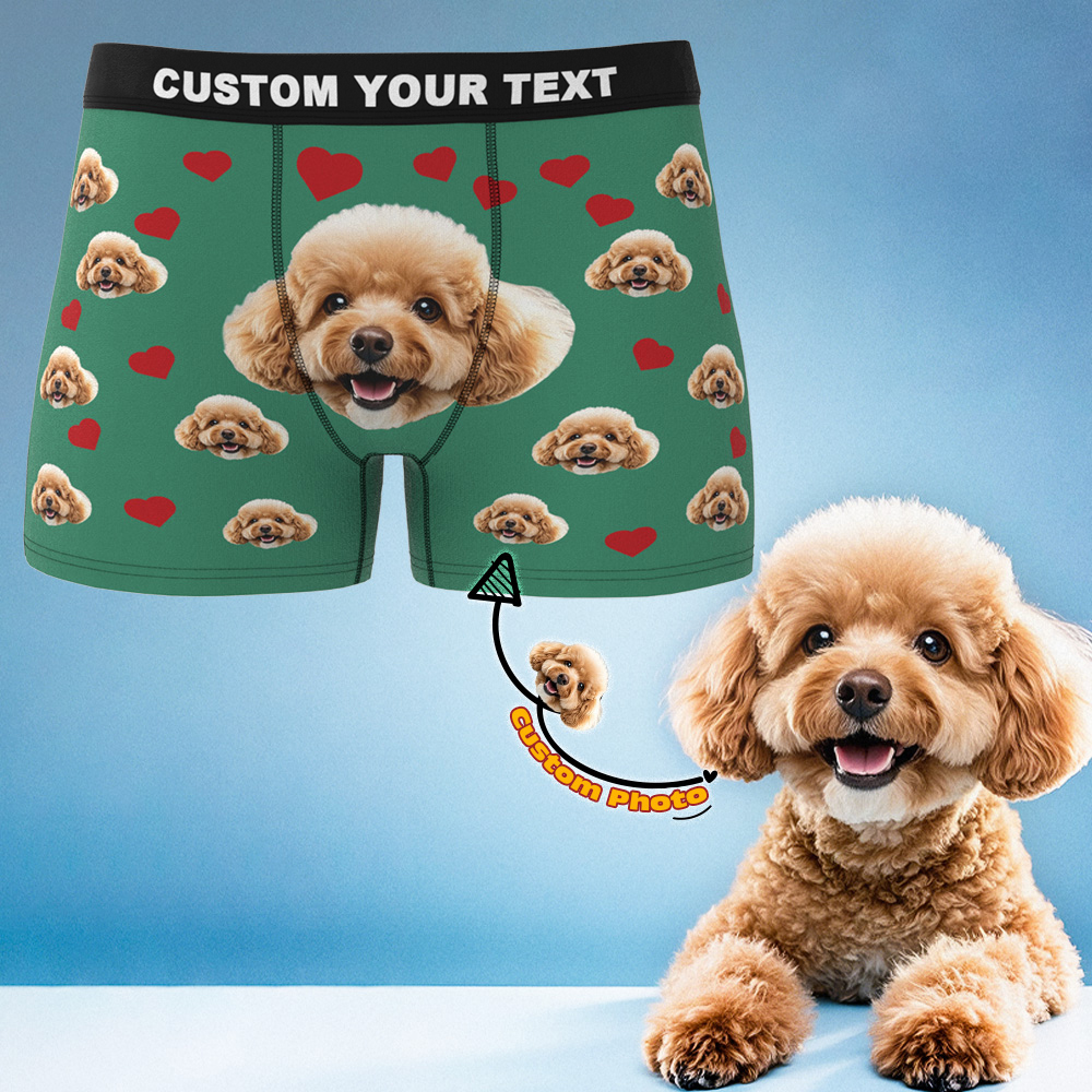 Custom Boxers with Pet Photo Men Underwear with Pet Face Personalized Boxer Briefs with Tex Birthday Gift for Pet Dad Valentine's Day