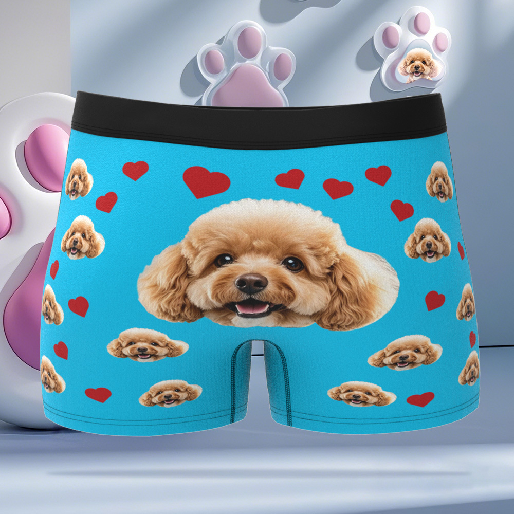 Custom Boxers with Pet Photo Men Underwear with Pet Face Personalized Boxer Briefs with Tex Birthday Gift for Pet Dad Valentine's Day