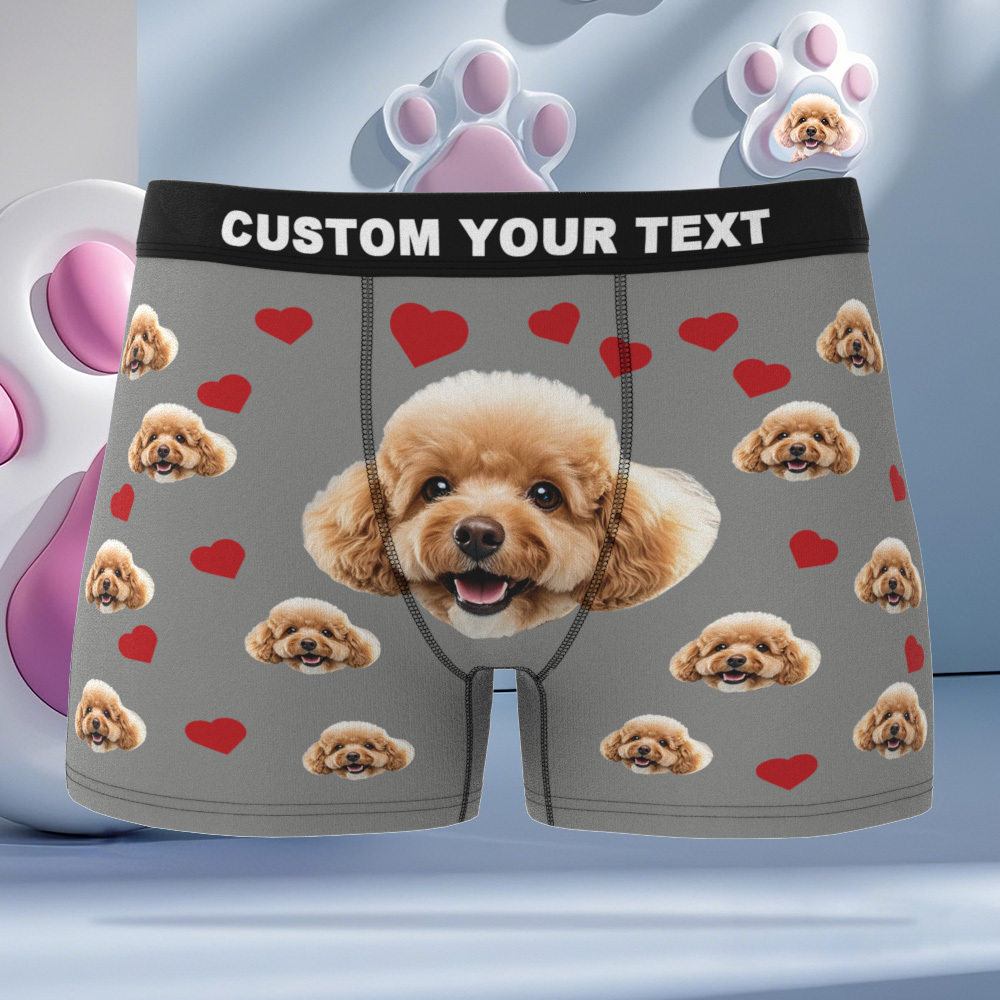 Custom Boxers with Pet Photo Men Underwear with Pet Face Personalized Boxer Briefs with Tex Birthday Gift for Pet Dad Valentine's Day