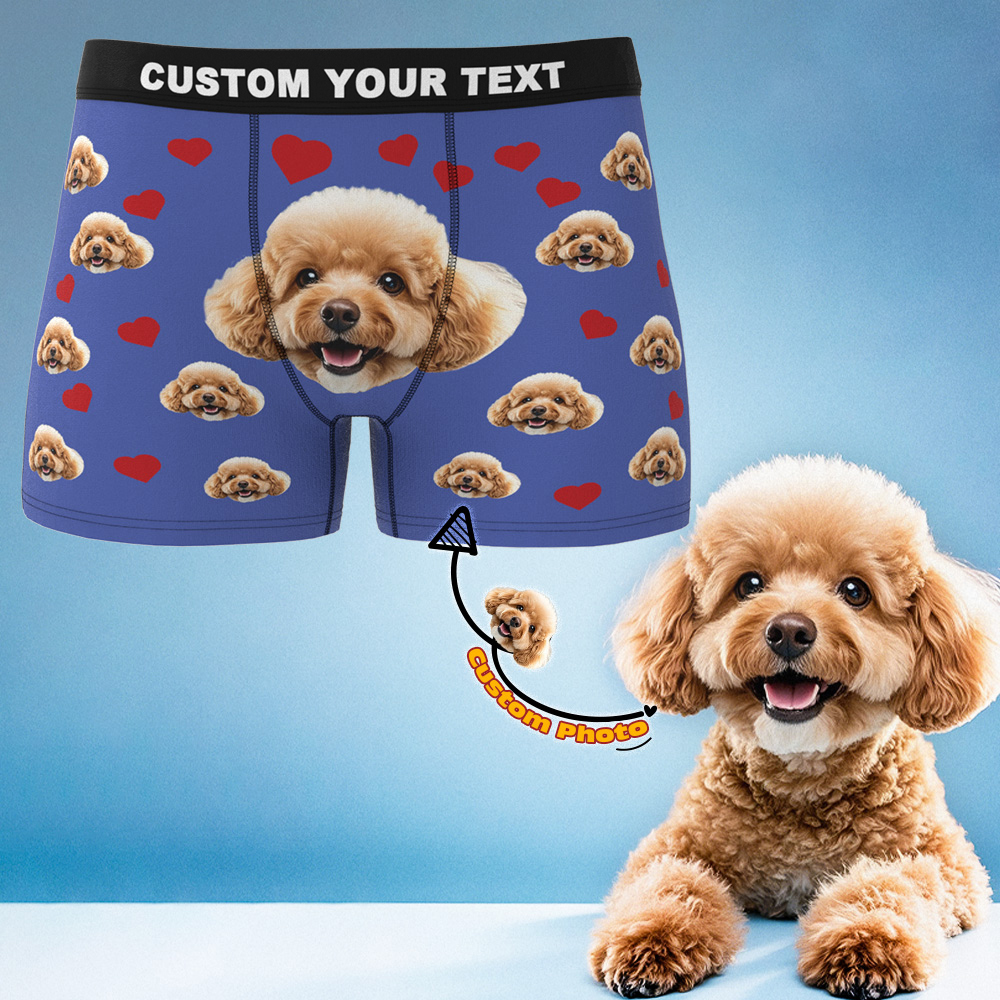 Custom Boxers with Pet Photo Men Underwear with Pet Face Personalized Boxer Briefs with Tex Birthday Gift for Pet Dad Valentine's Day
