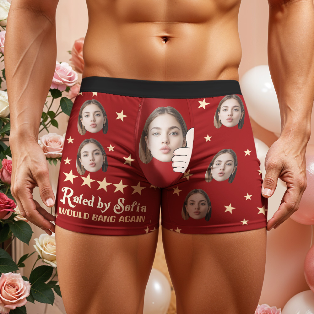 Personalized Custom Face Men's Boxer Briefs Custom Gift For Couple Boyfriends Husband Rated By Her - MyFaceSocksUK