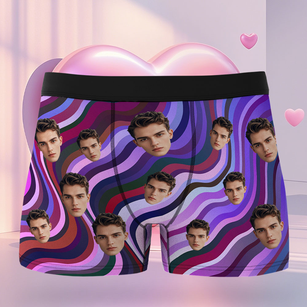 Custom Face Men's Boxer Underwear Gifts for Husband Purple Striped Men Face Boxer - MyFaceSocksUK