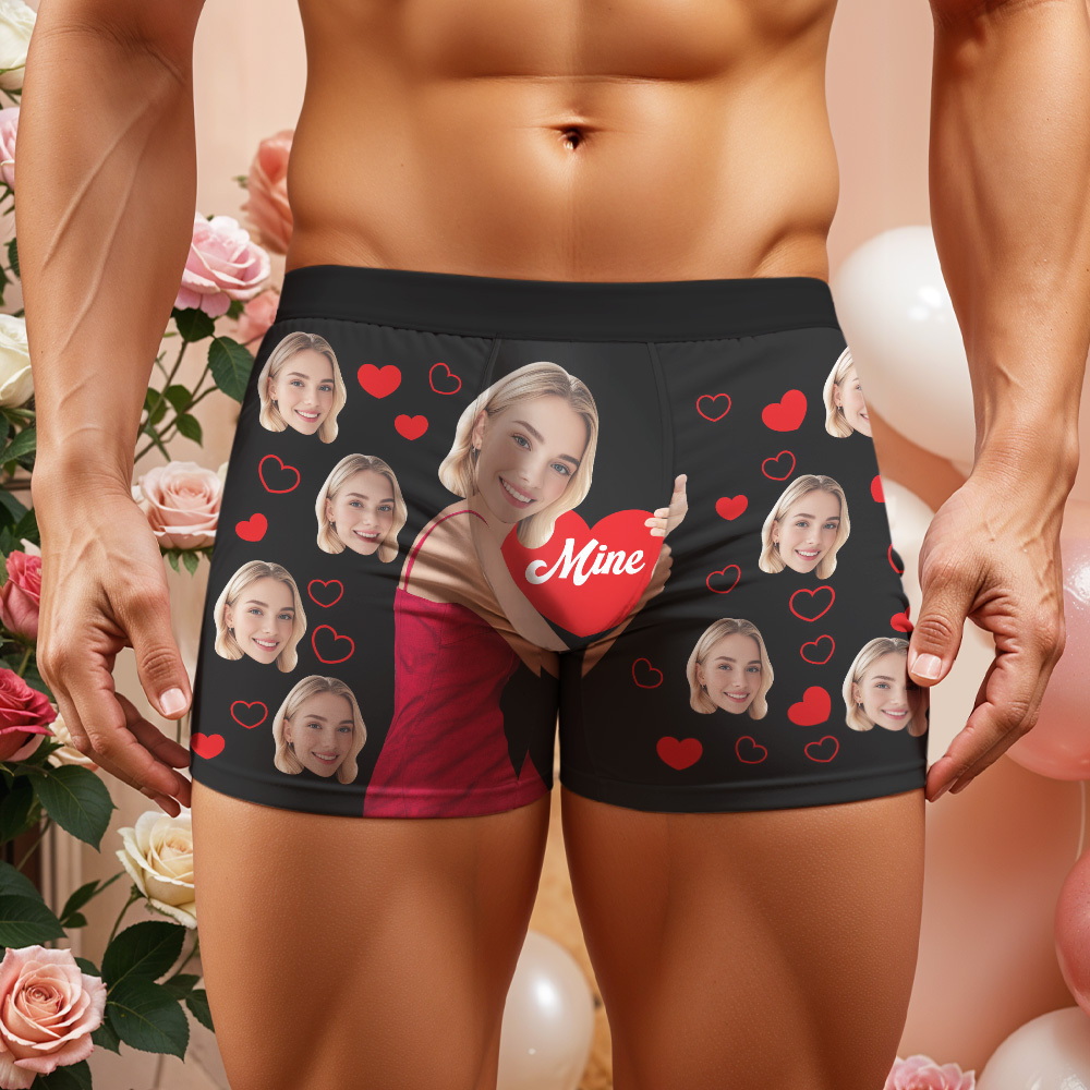 Personalised Photo Boxer Hug Mine Custom Girlfriend Face Underwear Unique Gift For Him - MyFaceSocksUK