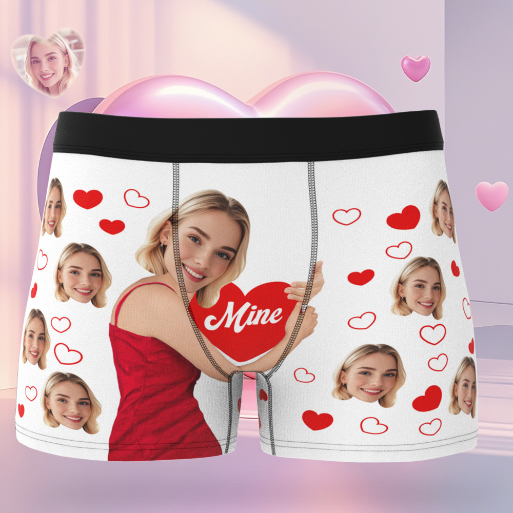Personalised Photo Boxer Hug Mine Custom Girlfriend Face Underwear Unique Gift For Him - MyFaceSocksUK