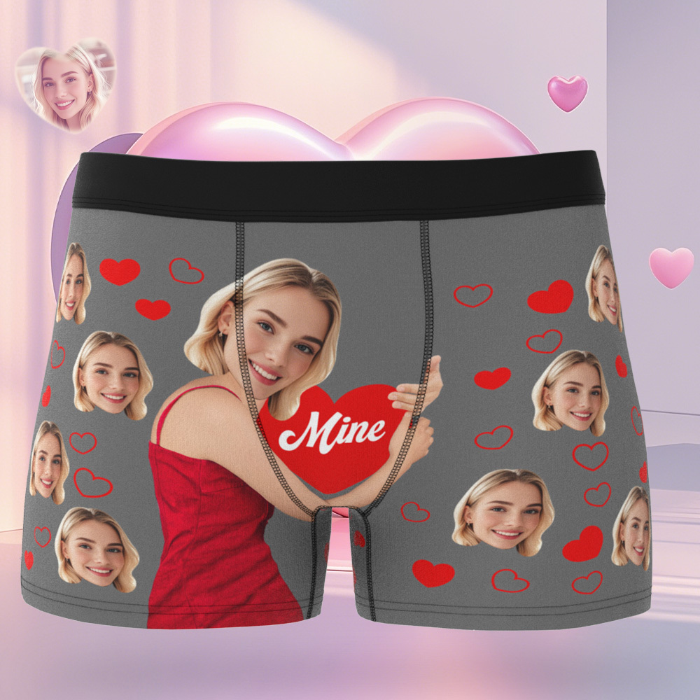 Personalised Photo Boxer Hug Mine Custom Girlfriend Face Underwear Unique Gift For Him - MyFaceSocksUK