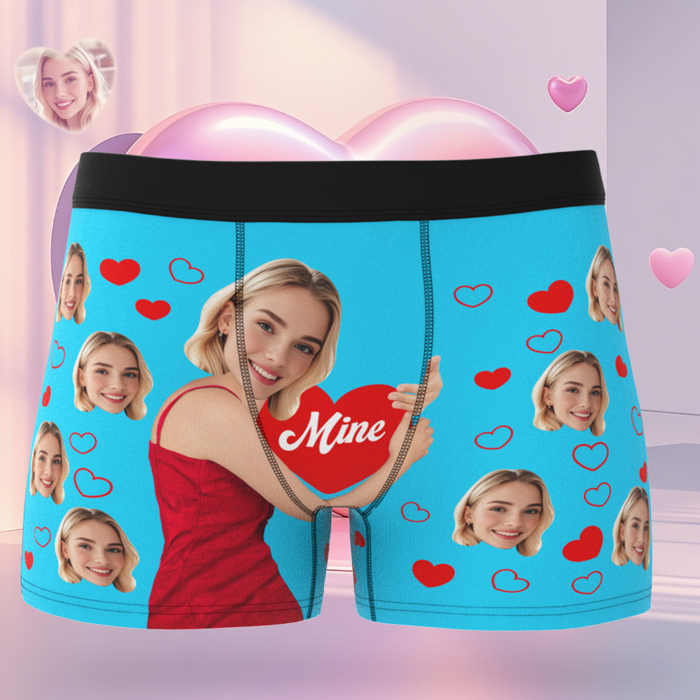 Personalised Photo Boxer Hug Mine Custom Girlfriend Face Underwear Unique Gift For Him - MyFaceSocksUK