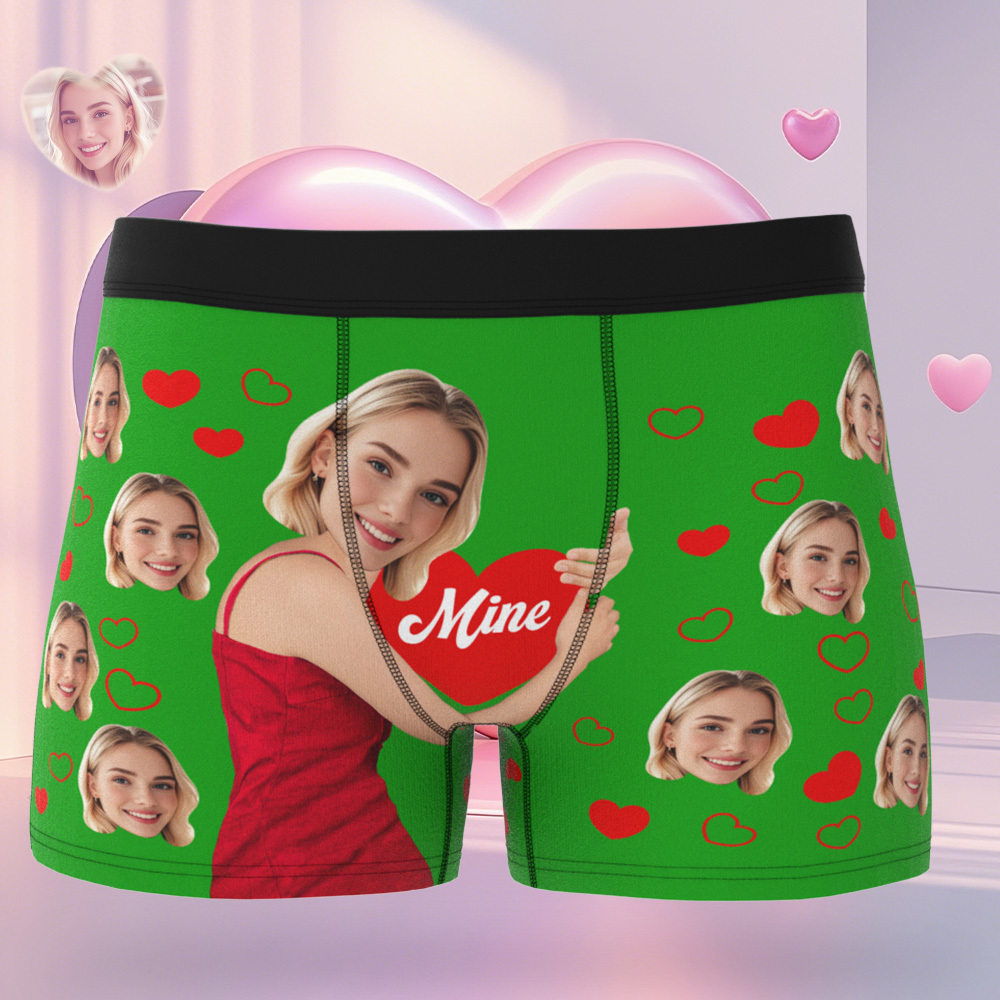 Personalised Photo Boxer Hug Mine Custom Girlfriend Face Underwear Unique Gift For Him - MyFaceSocksUK