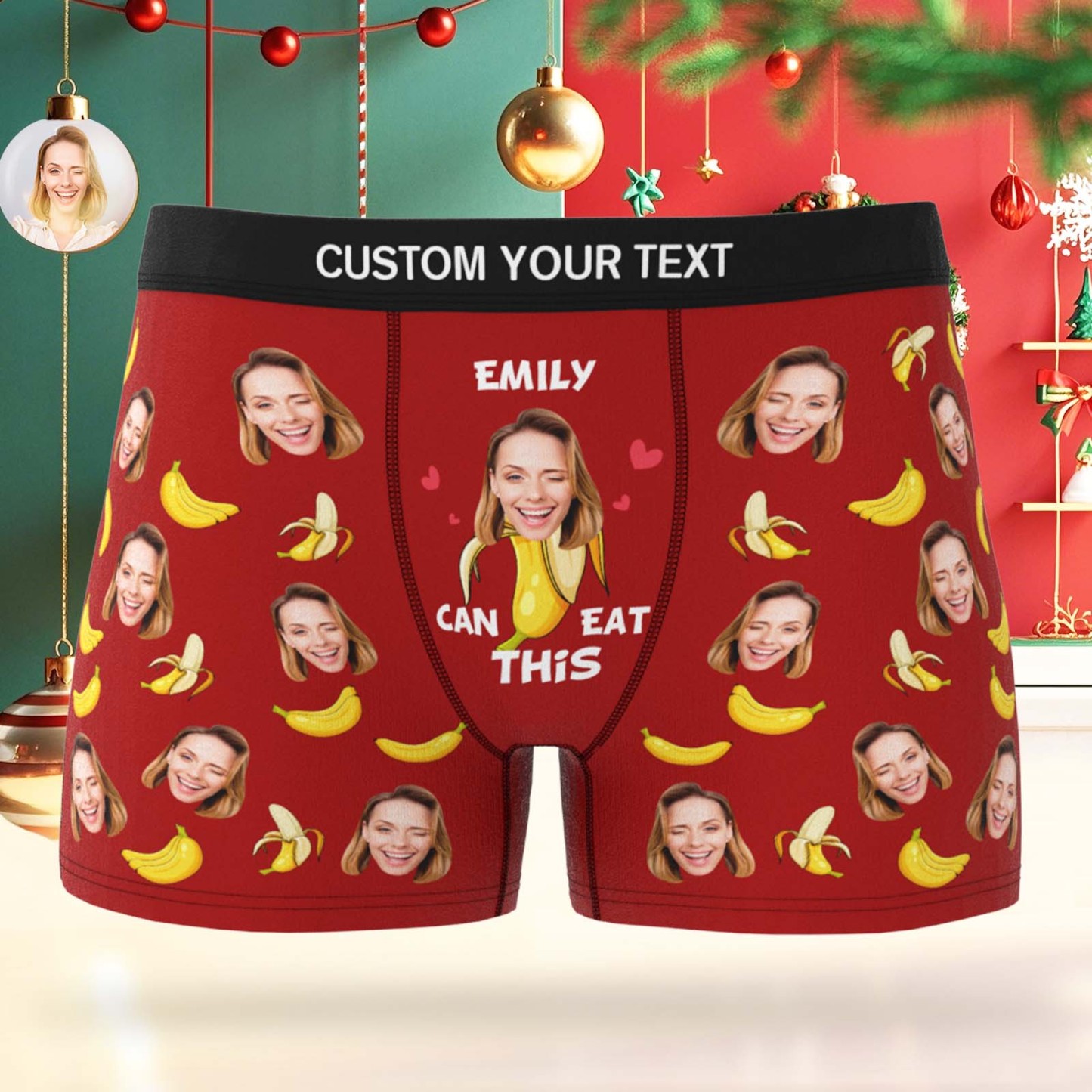 Custom Face Boxer Men Underwear Santa Gift Emily Can Eat These Bananas Personalized Photo Funny Christmas Men Boxer Gift - MyFaceSocksUK