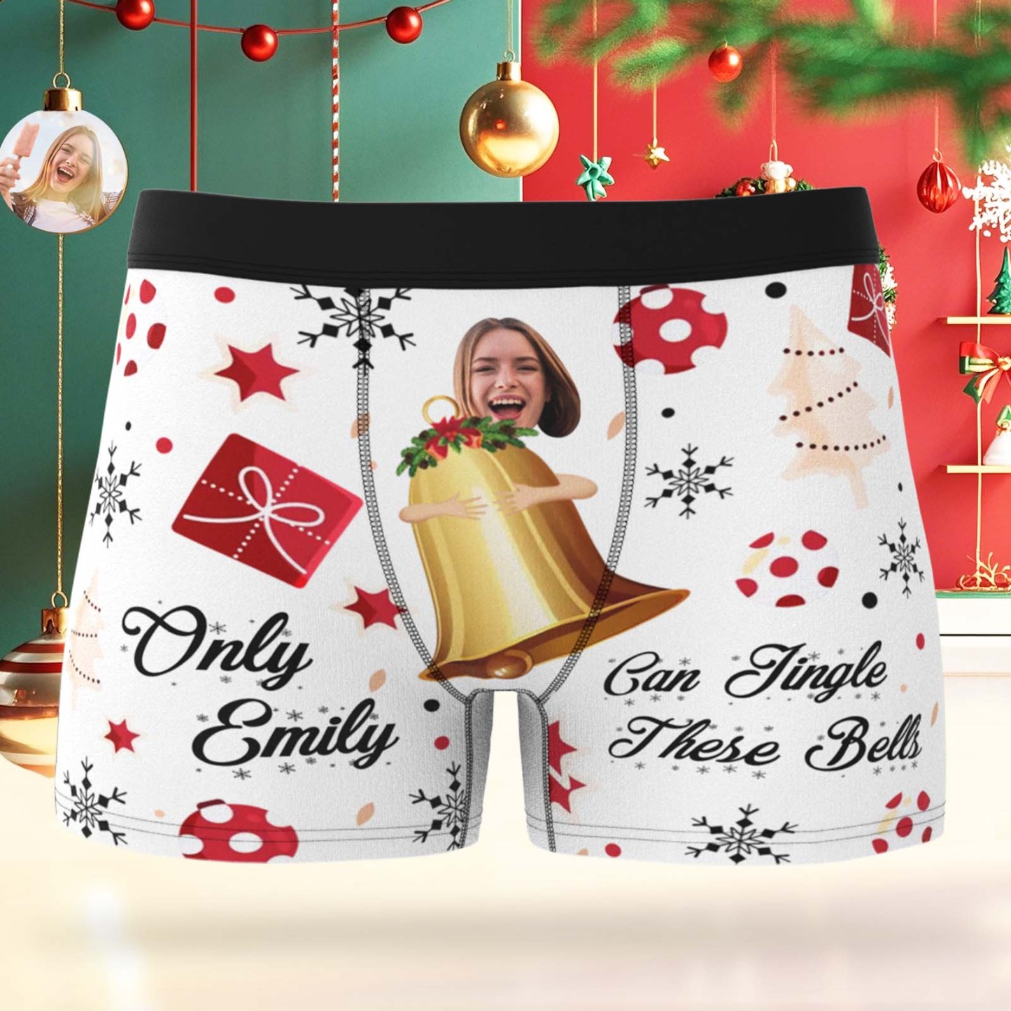 Custom Face Boxer Men Underwear Santa Gift Only Emily Can Jingle These Bells Personalized Photo Funny Men Boxer - MyFaceSocksUK