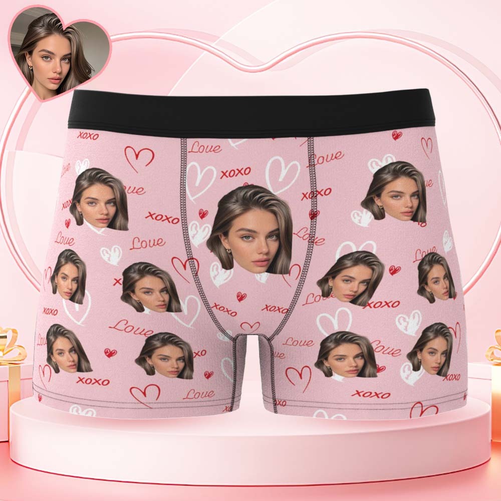 Custom Face and XOXO Heart Pattern Men's Underwear Romantic Custom Gift - MyFaceSocksUK