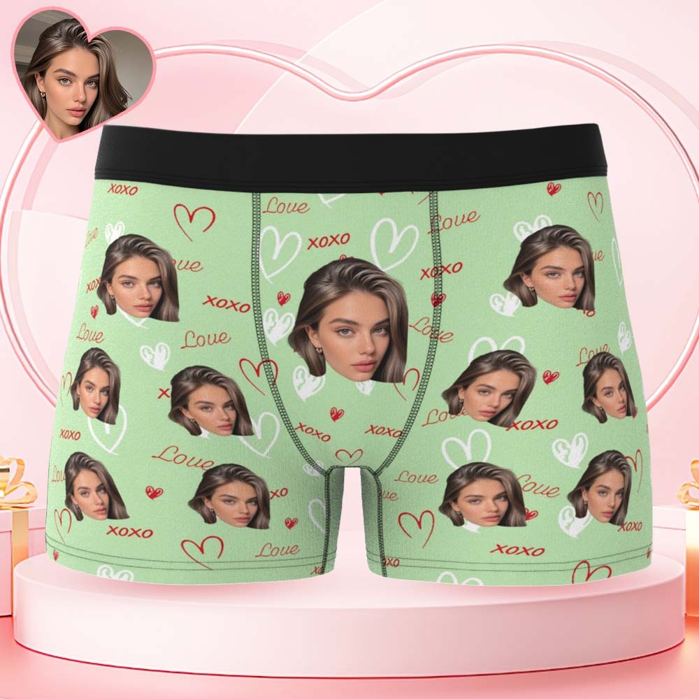 Custom Face and XOXO Heart Pattern Men's Underwear Romantic Custom Gift - MyFaceSocksUK