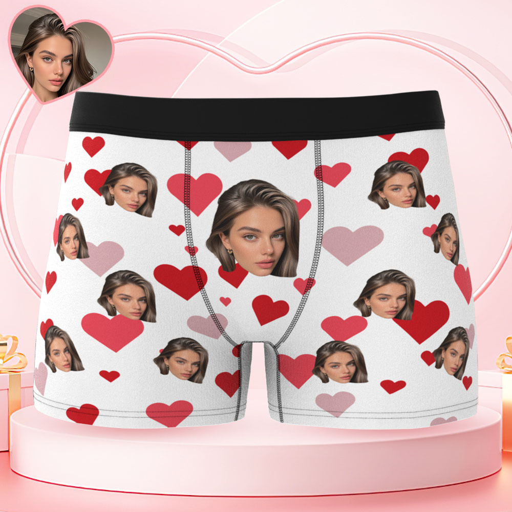 Custom Face Heart Pattern Men's Boxer Briefs Unique Gift for Him - MyFaceSocksUK