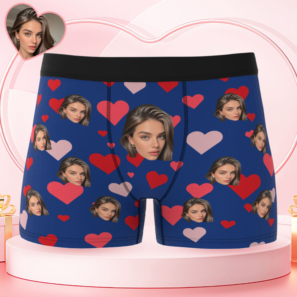 Custom Face Heart Pattern Men's Boxer Briefs Unique Gift for Him - MyFaceSocksUK