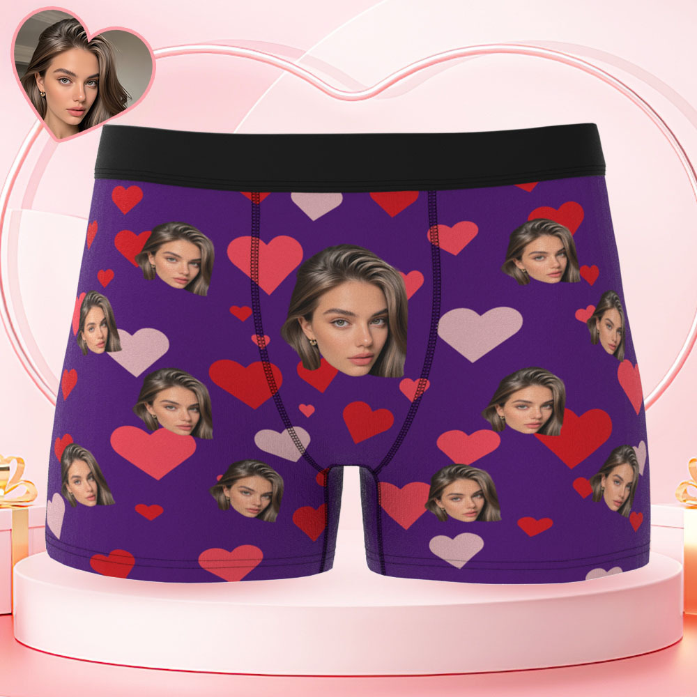 Custom Face Heart Pattern Men's Boxer Briefs Unique Gift for Him - MyFaceSocksUK