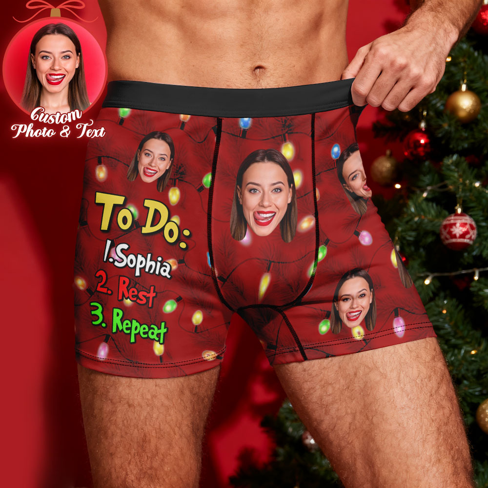 Custom Face Men's Boxer Underwear To Do List Funny Boxer Gift Personalized Photo Name Men's Boxer Briefs Christmas Gift - MyFaceSocksUK