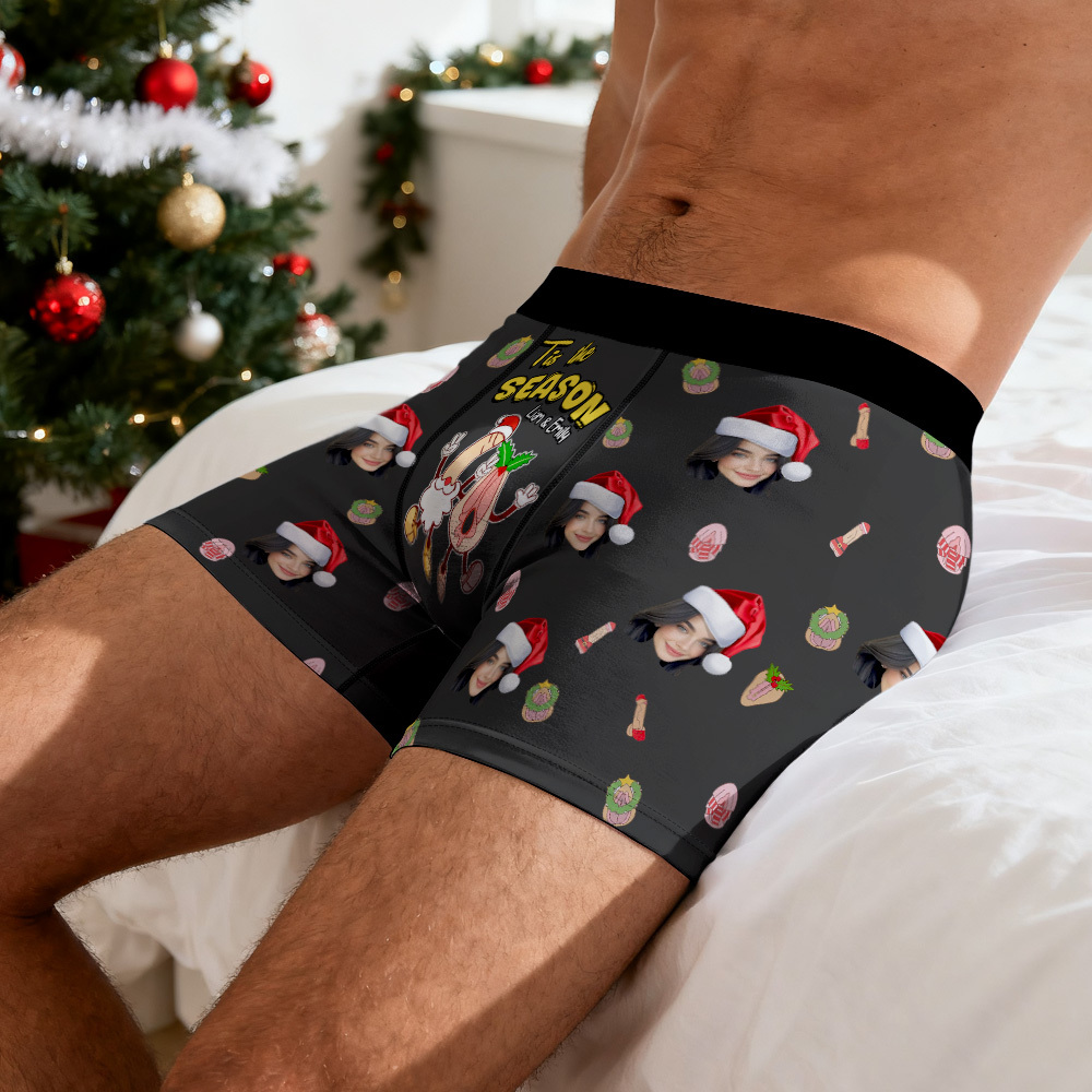 Custom Face Men's Boxer Underwear Tis the SEASON Boxer Gift Personalized Photo Name Men's Boxer Briefs Christmas Gift - MyFaceSocksUK