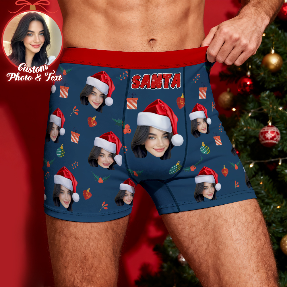 Custom Face Men's Boxer Underwear Santa Gift  Bell Personalized Photo Funny Men's Boxer Briefs - MyFaceSocksUK