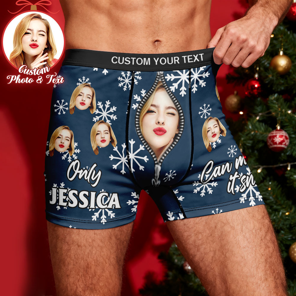 Custom Face Men's Boxer Underwear Only You Can Make it Snow Funny Boxer Gift Personalized Photo Name Men's Boxer Briefs Christmas Gift - MyFaceSocksUK