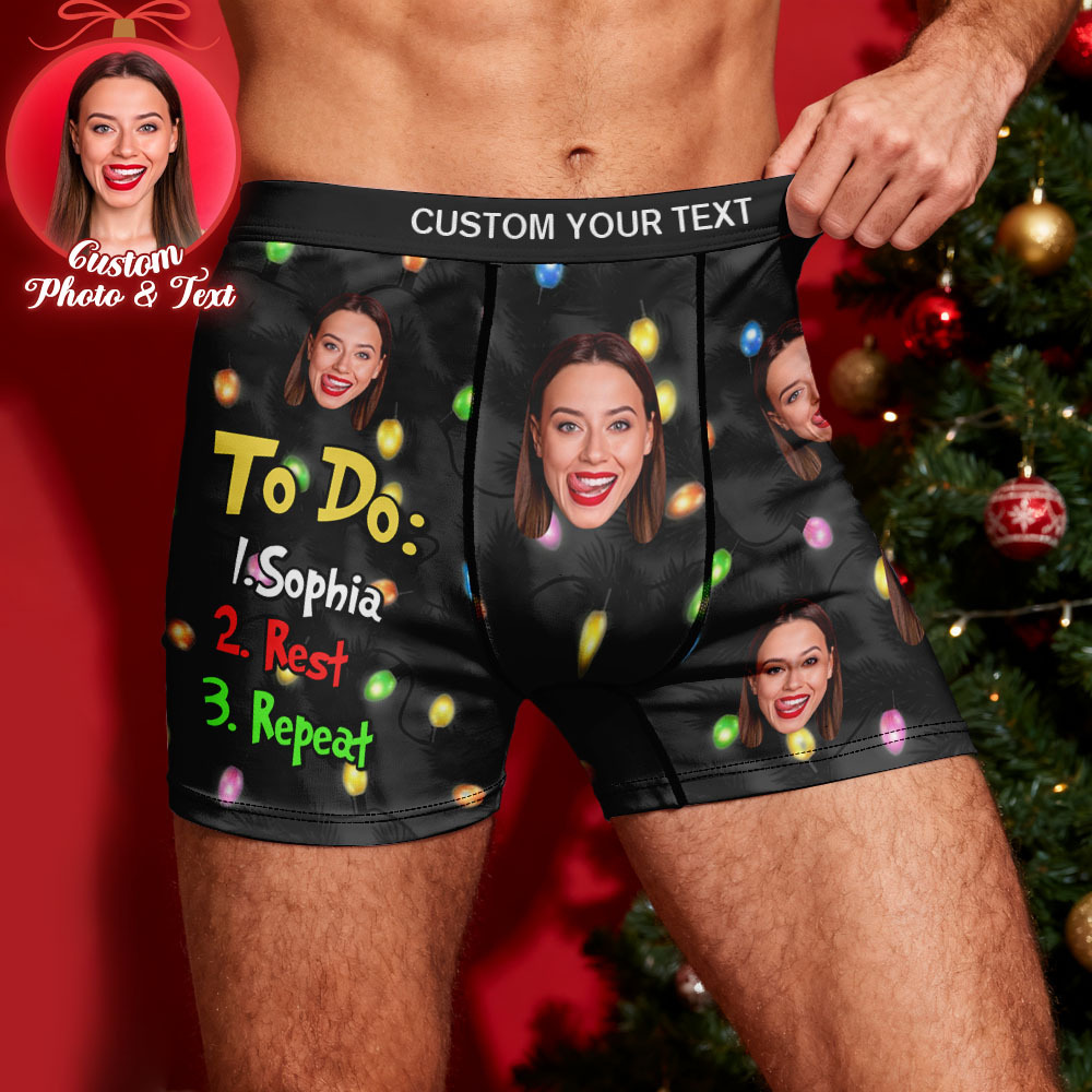 Custom Face Men's Boxer Underwear To Do List Funny Boxer Gift Personalized Photo Name Men's Boxer Briefs Christmas Gift - MyFaceSocksUK