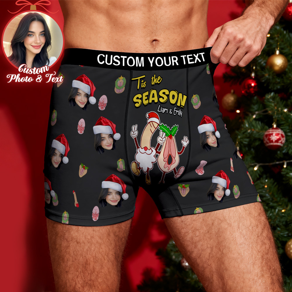 Custom Face Men's Boxer Underwear Tis the SEASON Boxer Gift Personalized Photo Name Men's Boxer Briefs Christmas Gift - MyFaceSocksUK