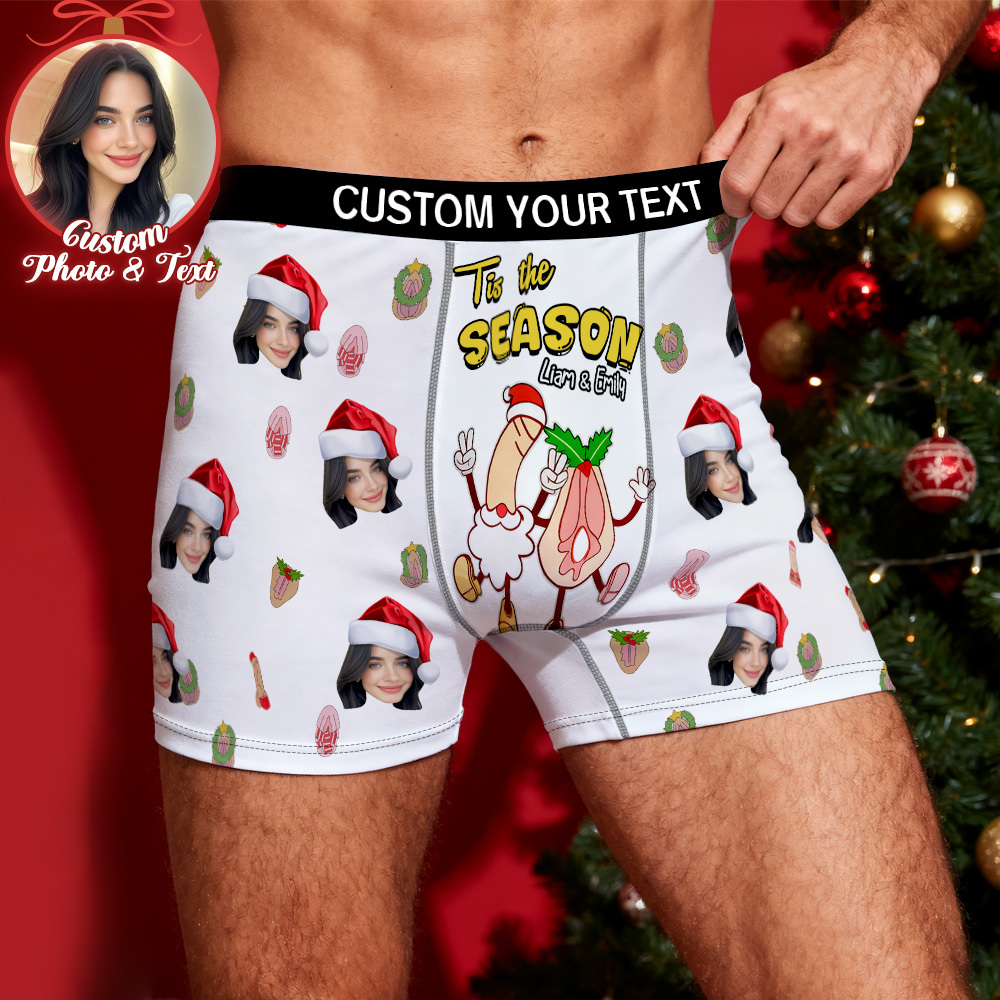 Custom Face Men's Boxer Underwear Tis the SEASON Boxer Gift Personalized Photo Name Men's Boxer Briefs Christmas Gift - MyFaceSocksUK