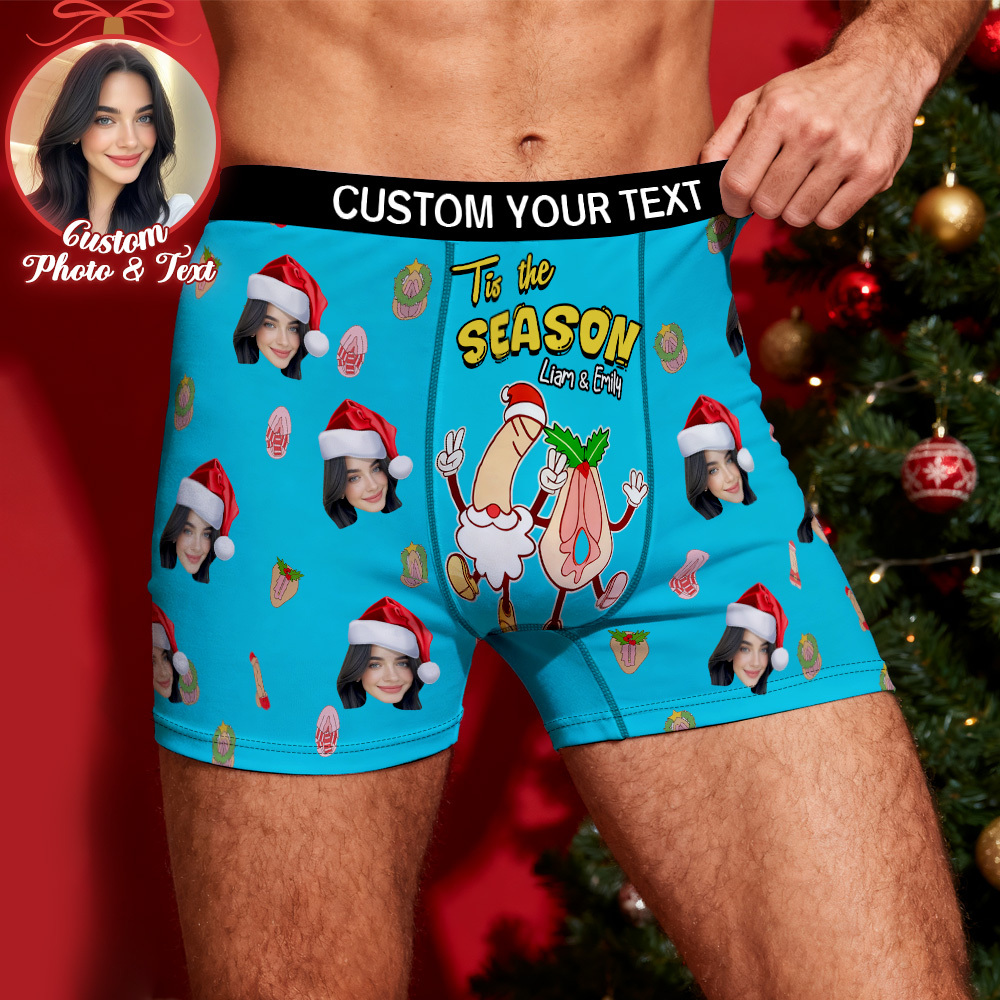 Custom Face Men's Boxer Underwear Tis the SEASON Boxer Gift Personalized Photo Name Men's Boxer Briefs Christmas Gift - MyFaceSocksUK