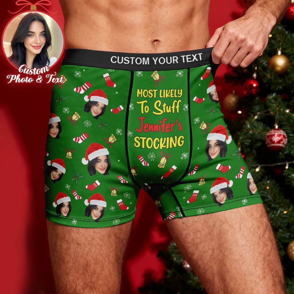 Custom Face Men's Boxer Underwear MOST LIKELY To Stuff Your STOCKING Black Boxer Gift Personalized Photo Funny Men's Boxer Briefs - MyFaceSocksUK