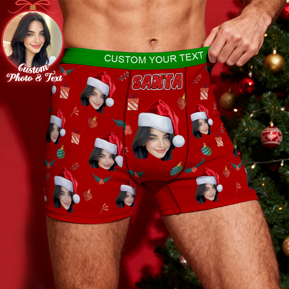 Custom Face Men's Boxer Underwear Santa Gift  Bell Personalized Photo Funny Men's Boxer Briefs - MyFaceSocksUK